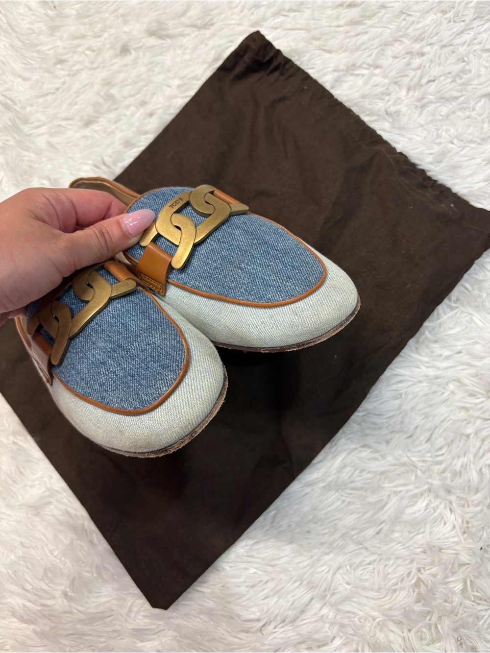 Tods Kate denim loafers blue & tan - Picture 6 of 13